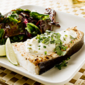 Alaska Halibut with a Green Chile Blanket